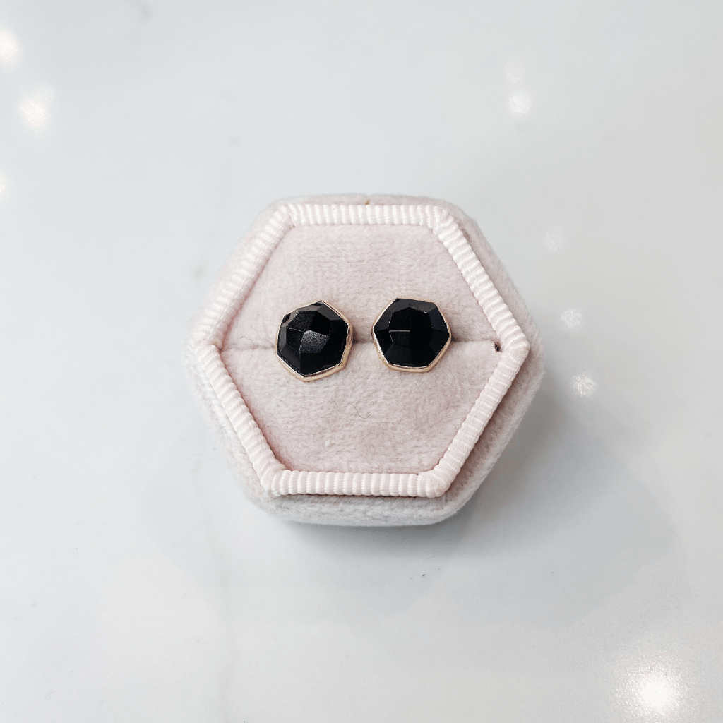 Black Onyx Hexagon Gemstone Studs
