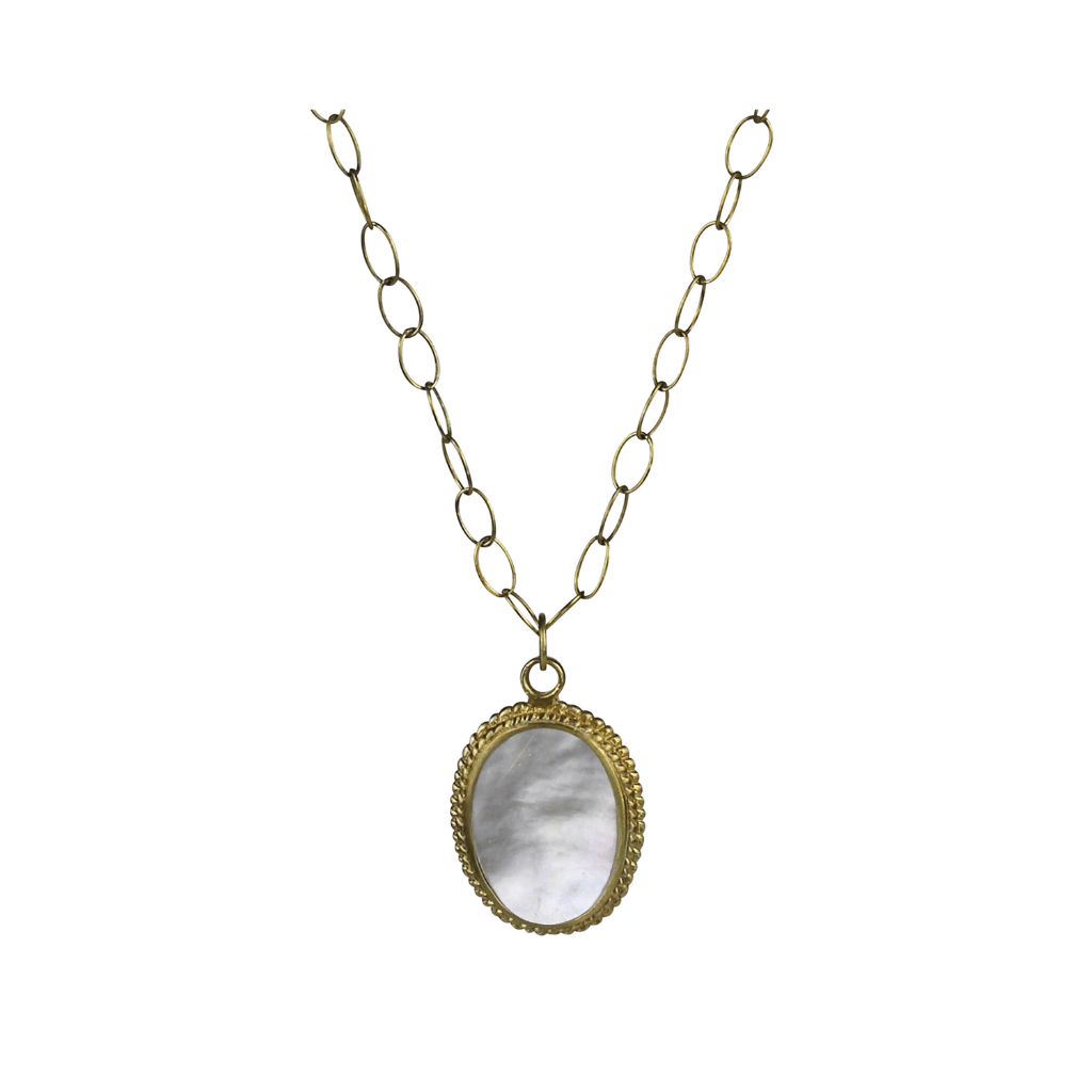 Brass & Mother of Pearl Astro Medallion Necklace
