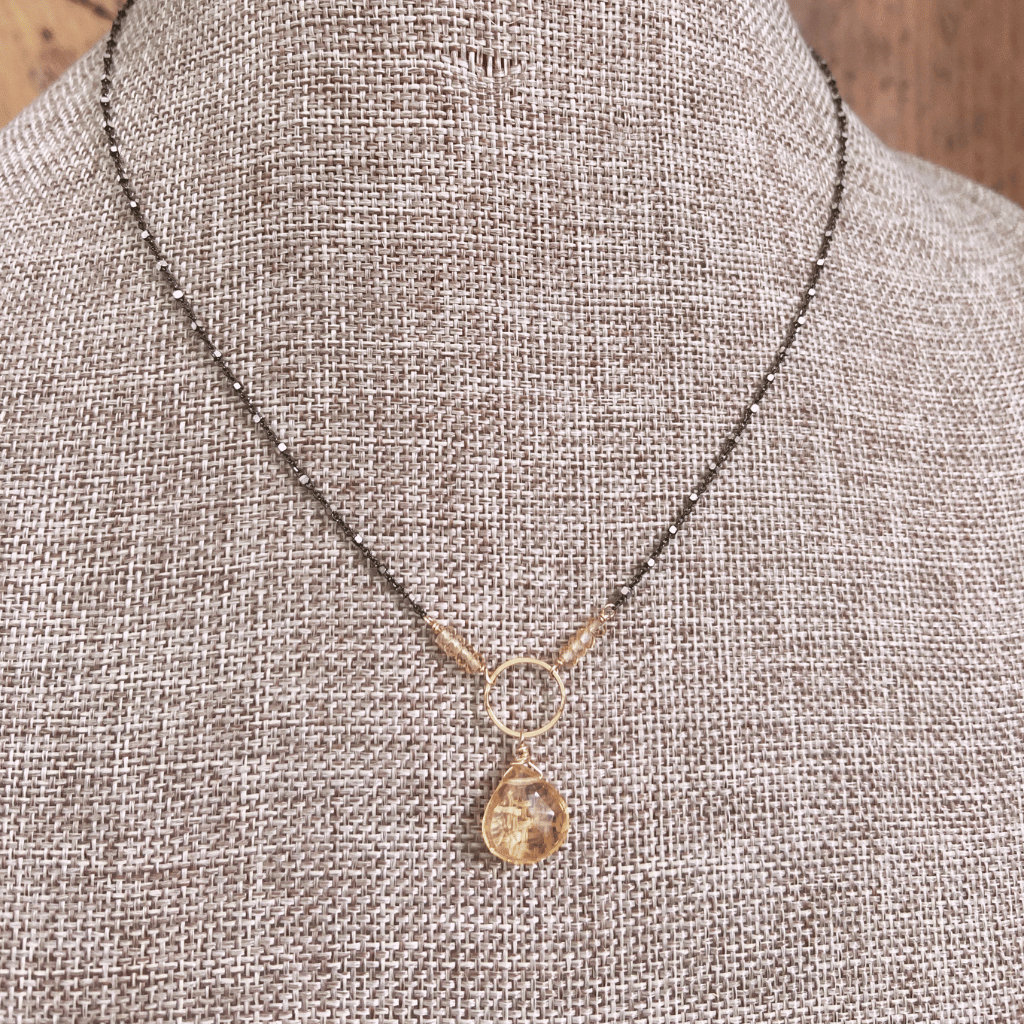 Champagne Quartz Oxidized Silver Necklace