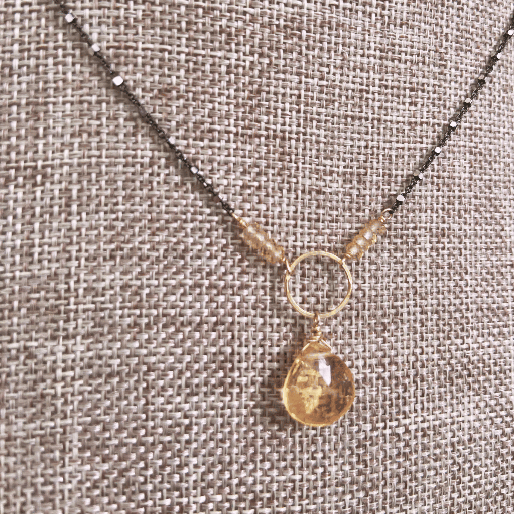 Champagne Quartz Oxidized Silver Necklace