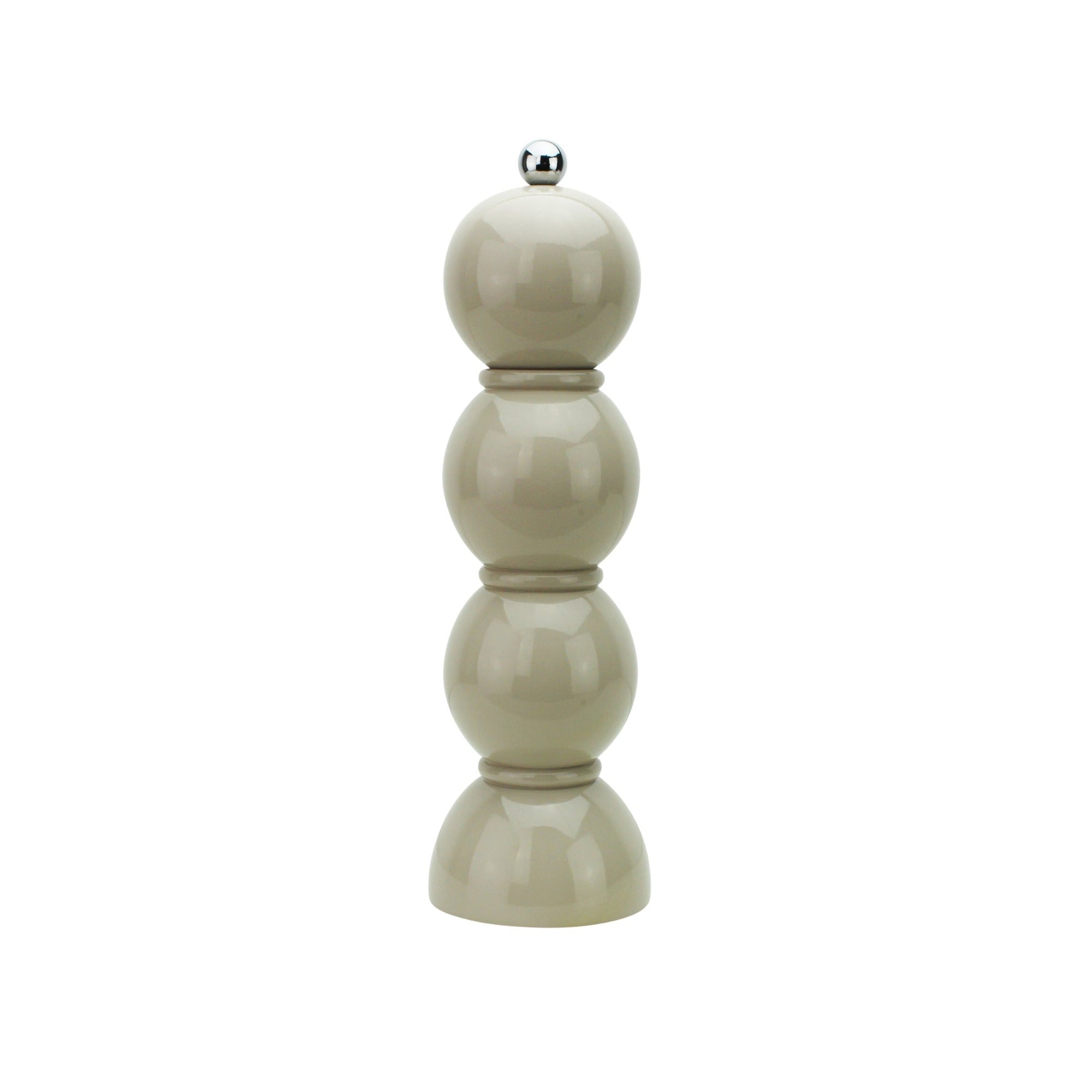 Beige lacquer pepper grinder on a white background