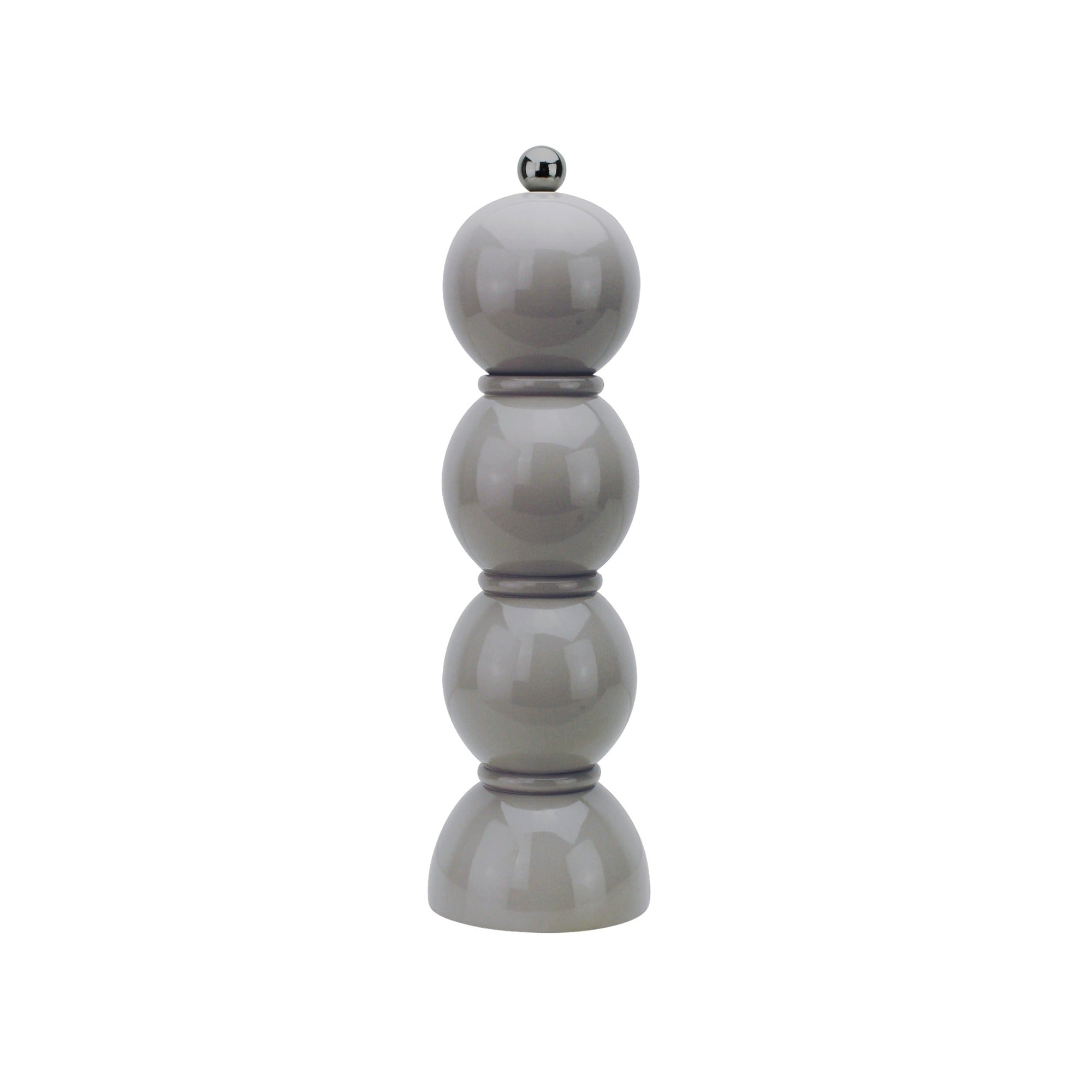 Gray ceramic pepper grinder on a white background