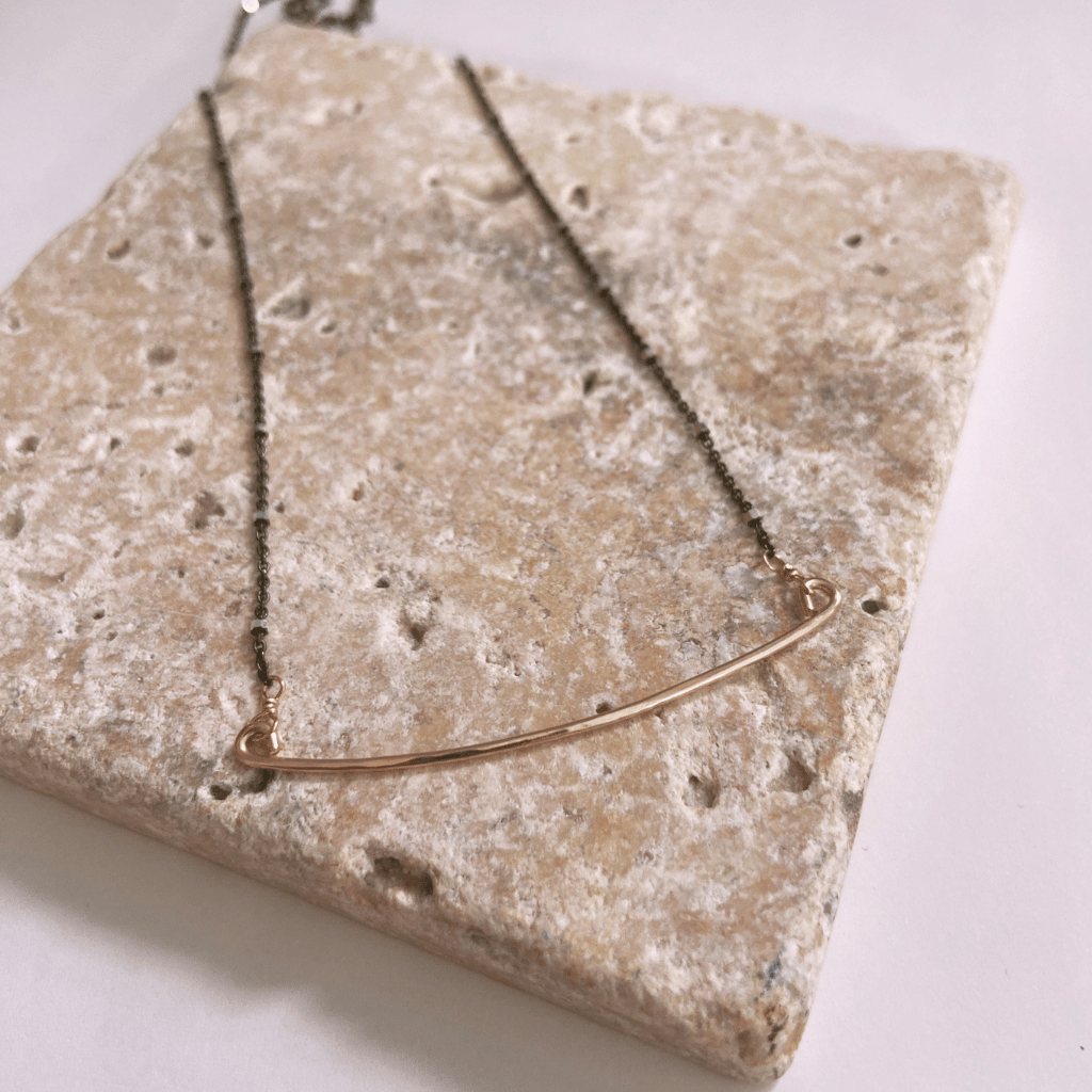 Oxidized Silver and Gold Bar Necklace