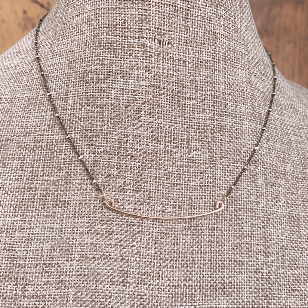 Oxidized Silver and Gold Bar Necklace