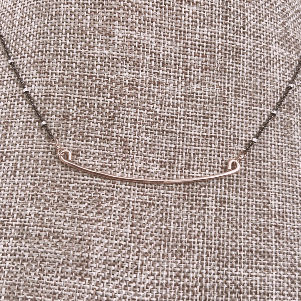 Oxidized Silver and Gold Bar Necklace
