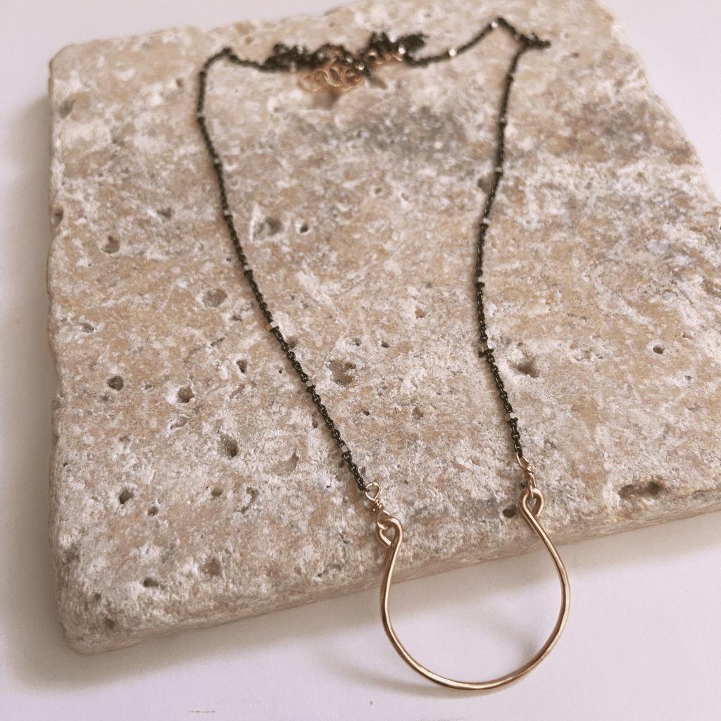 Oxidized Silver and Gold Horseshoe Necklace