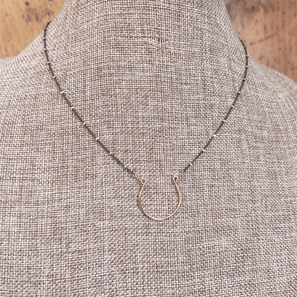 Oxidized Silver and Gold Horseshoe Necklace