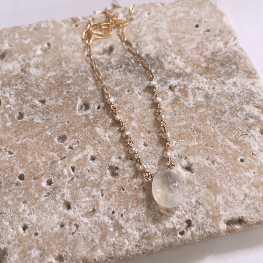 Pearl Beaded Moonstone Necklace
