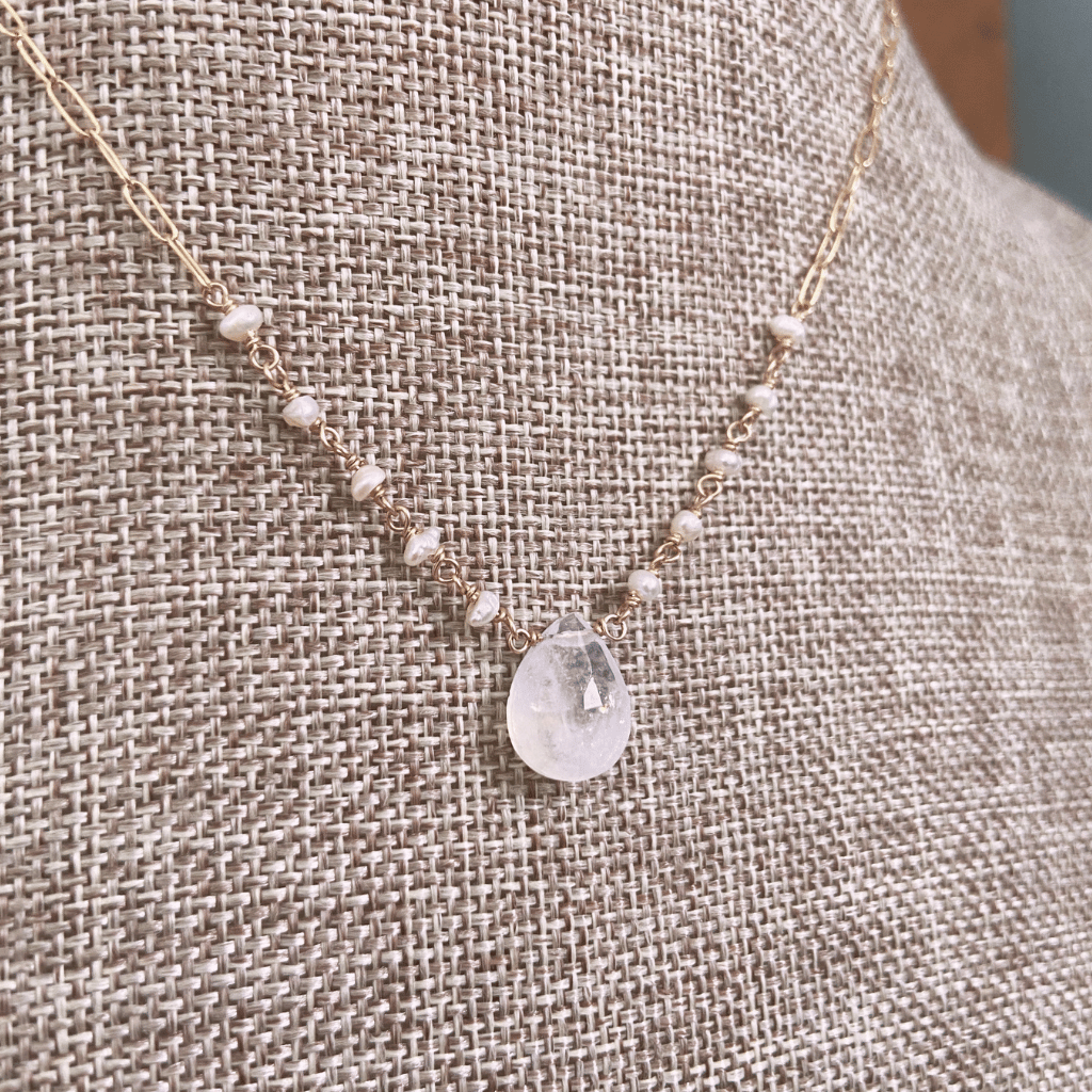 Pearl Beaded Moonstone Necklace