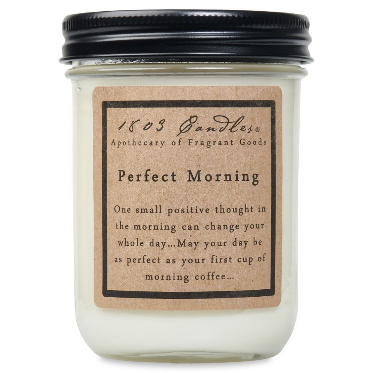 Candle jar with a label on a white background