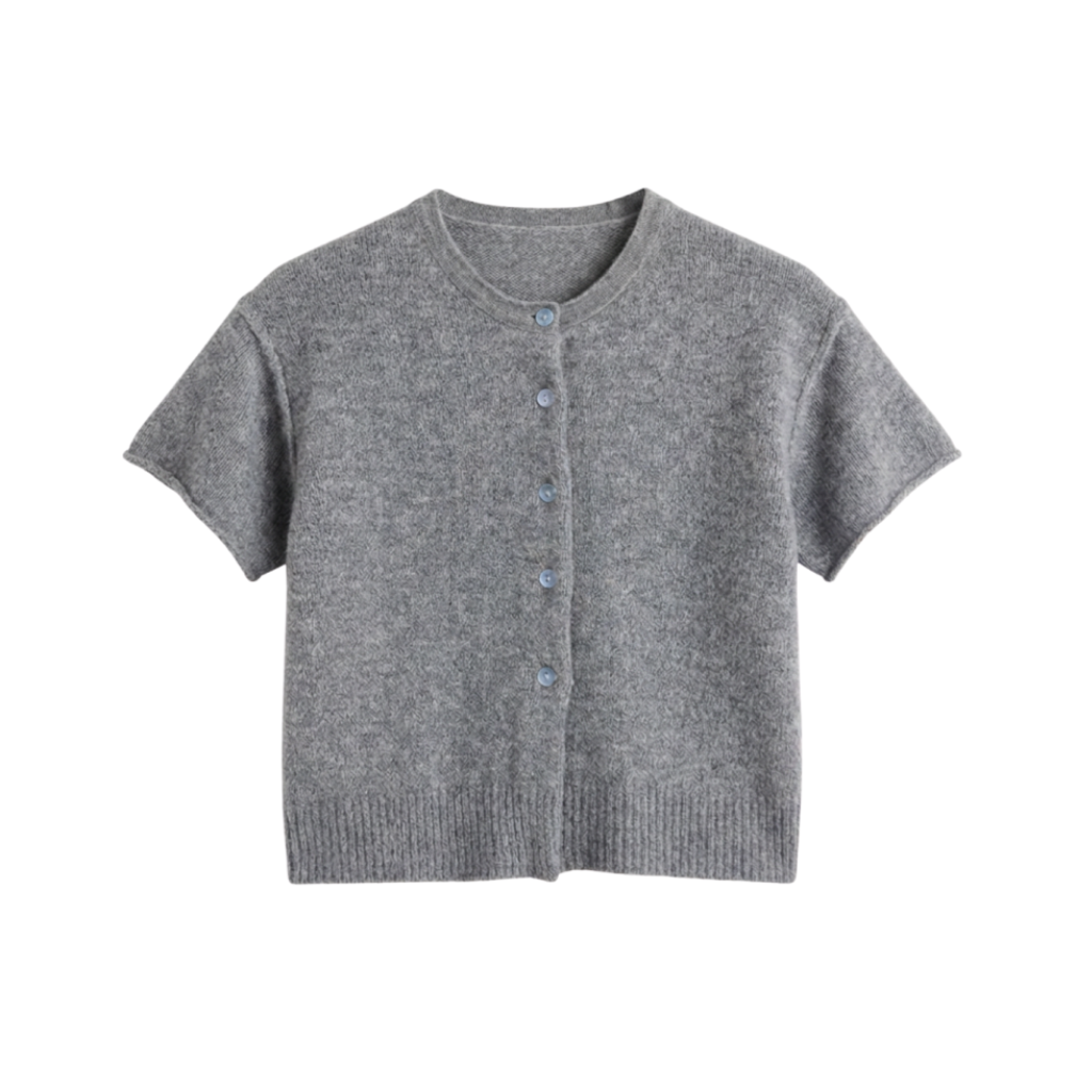 Button Front Short Sleeve Knit Cardigan