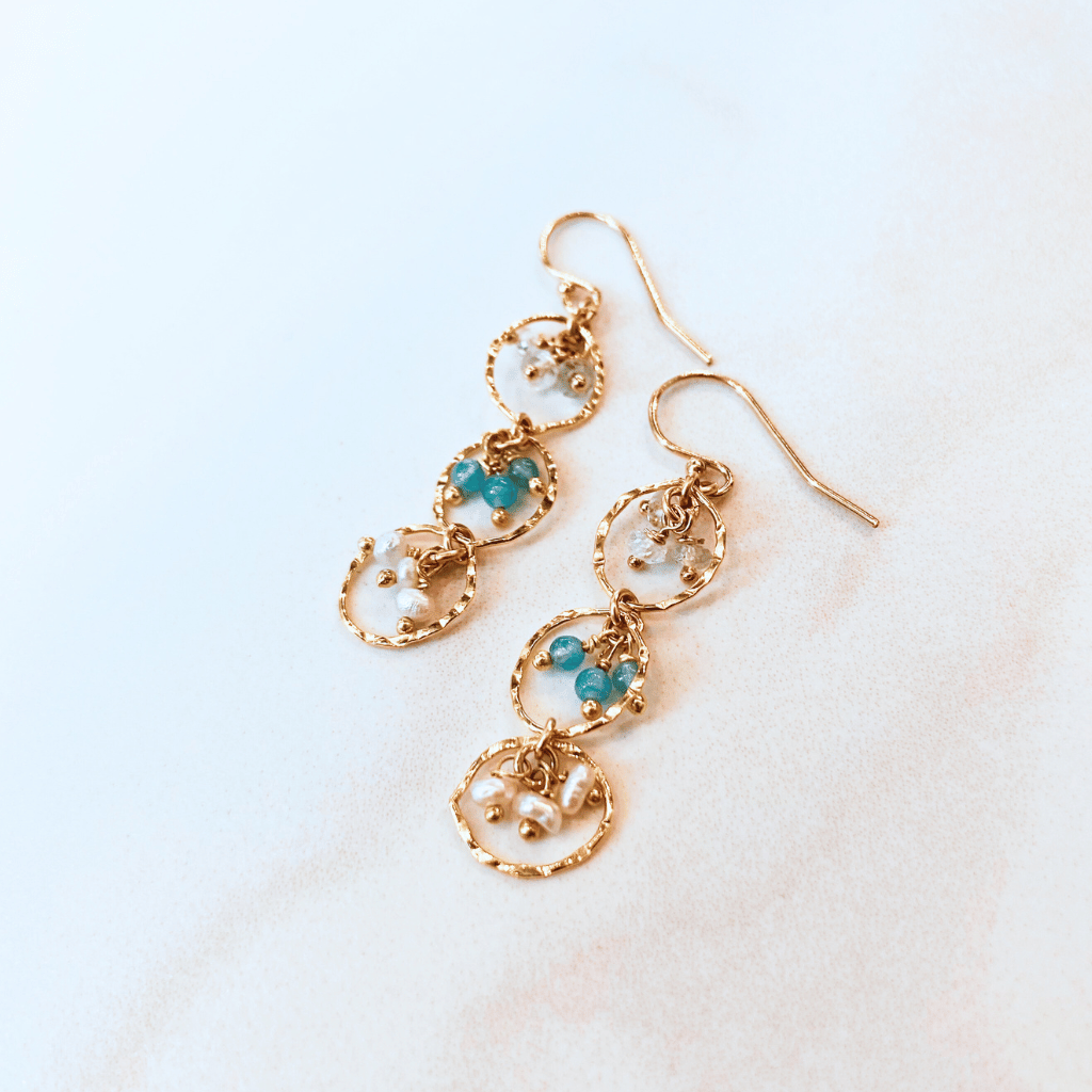 Serenity Aquamarine, Apatite, and Pearl Cluster Earrings