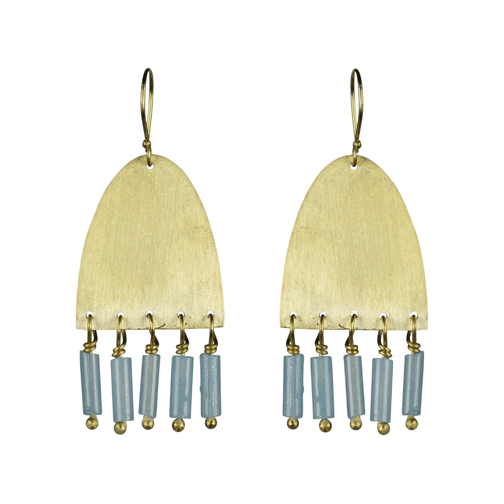 Teal Glass Beaded Arch Earrings