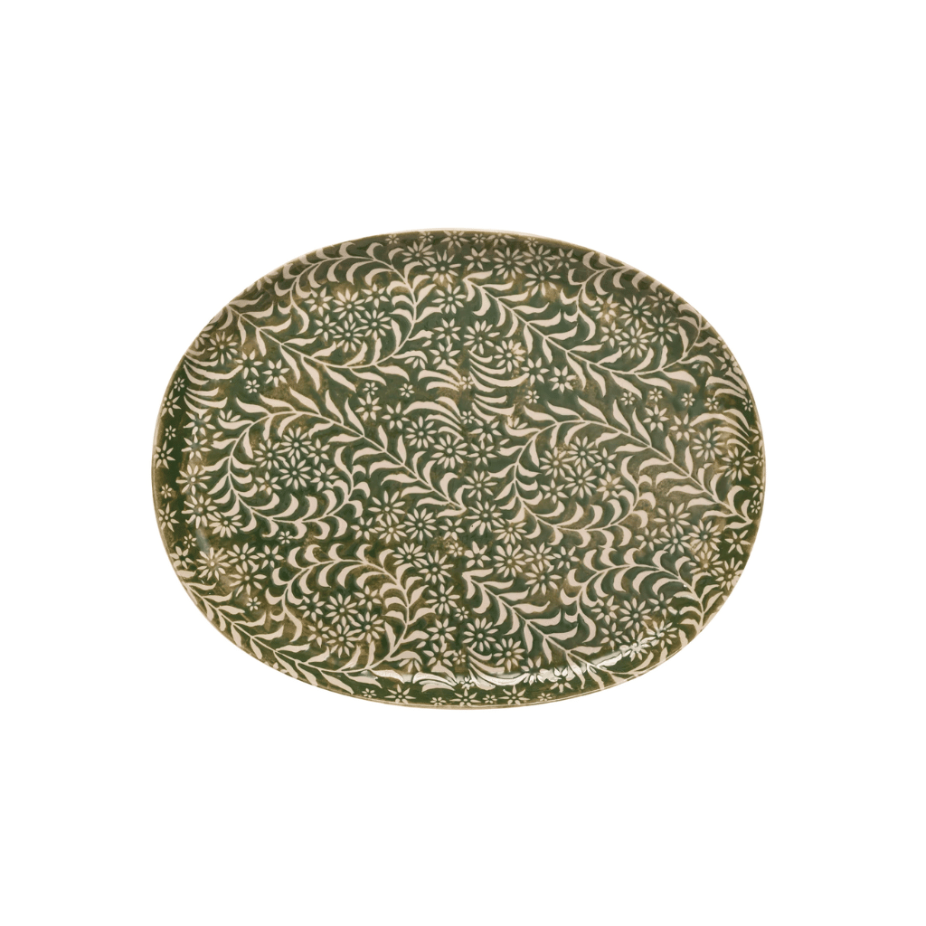 Wax Relief Stoneware Botanical Platter