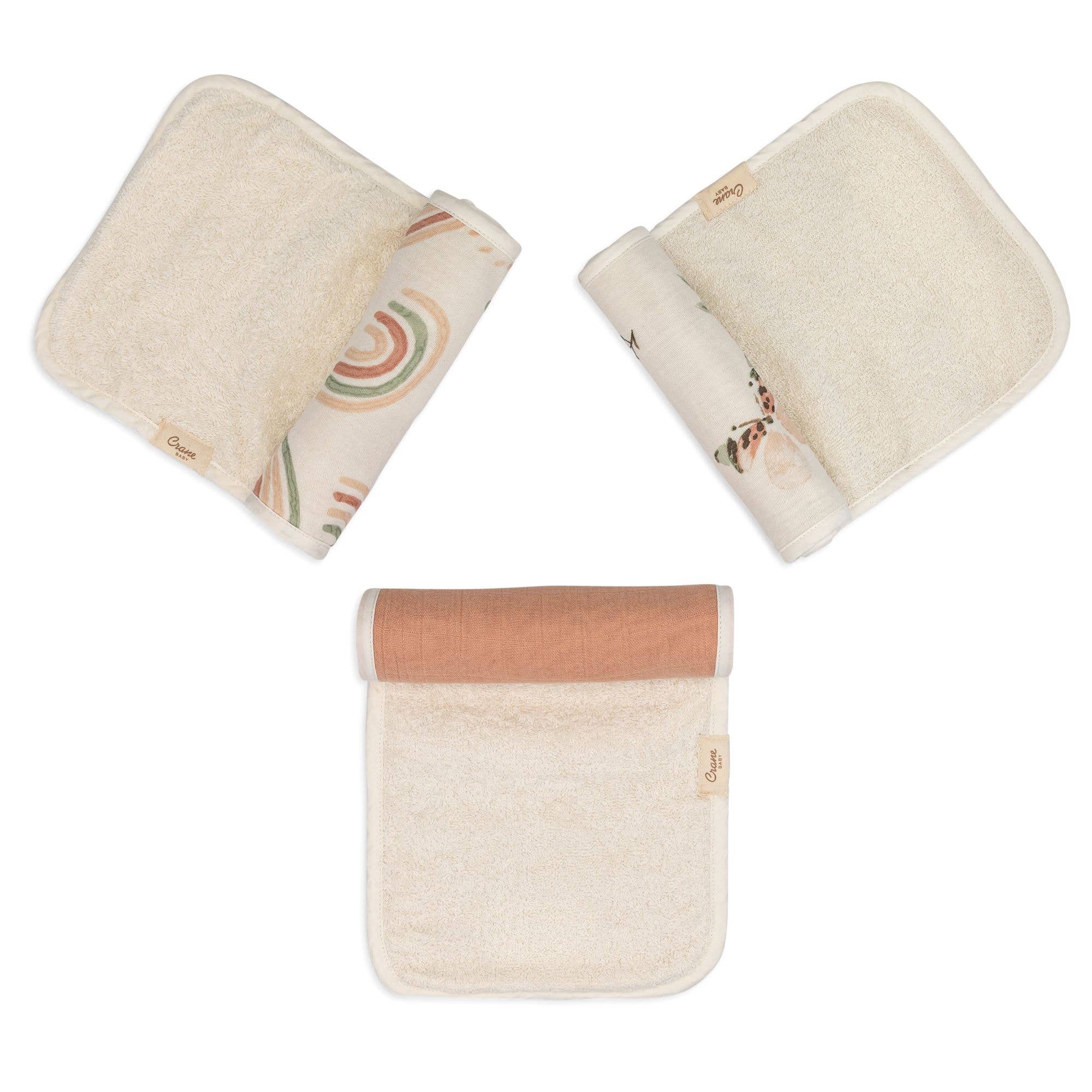 Rainbow/Butterfly Muslin Burp Cloth Set