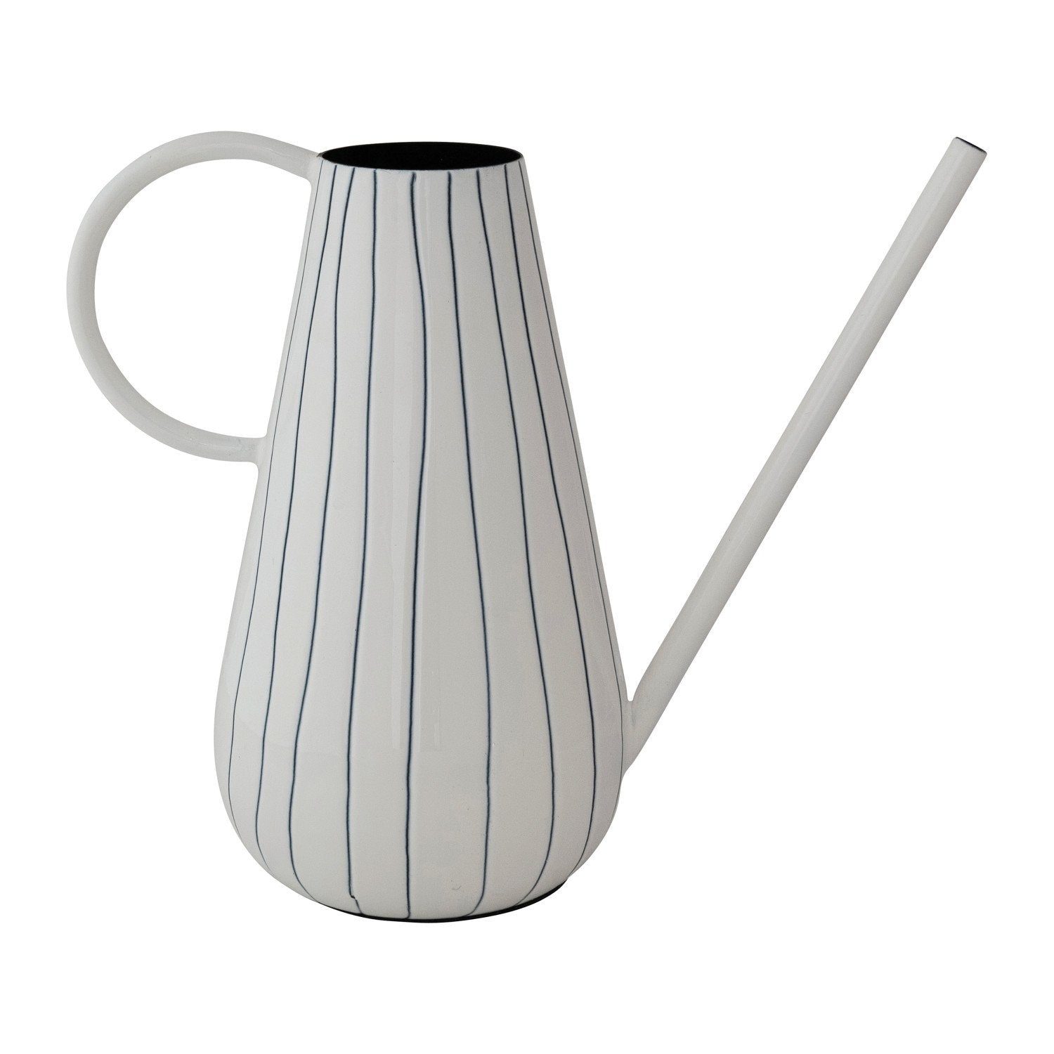 3 Quart Enameled Metal Organic Striped Watering Can, White & Blue