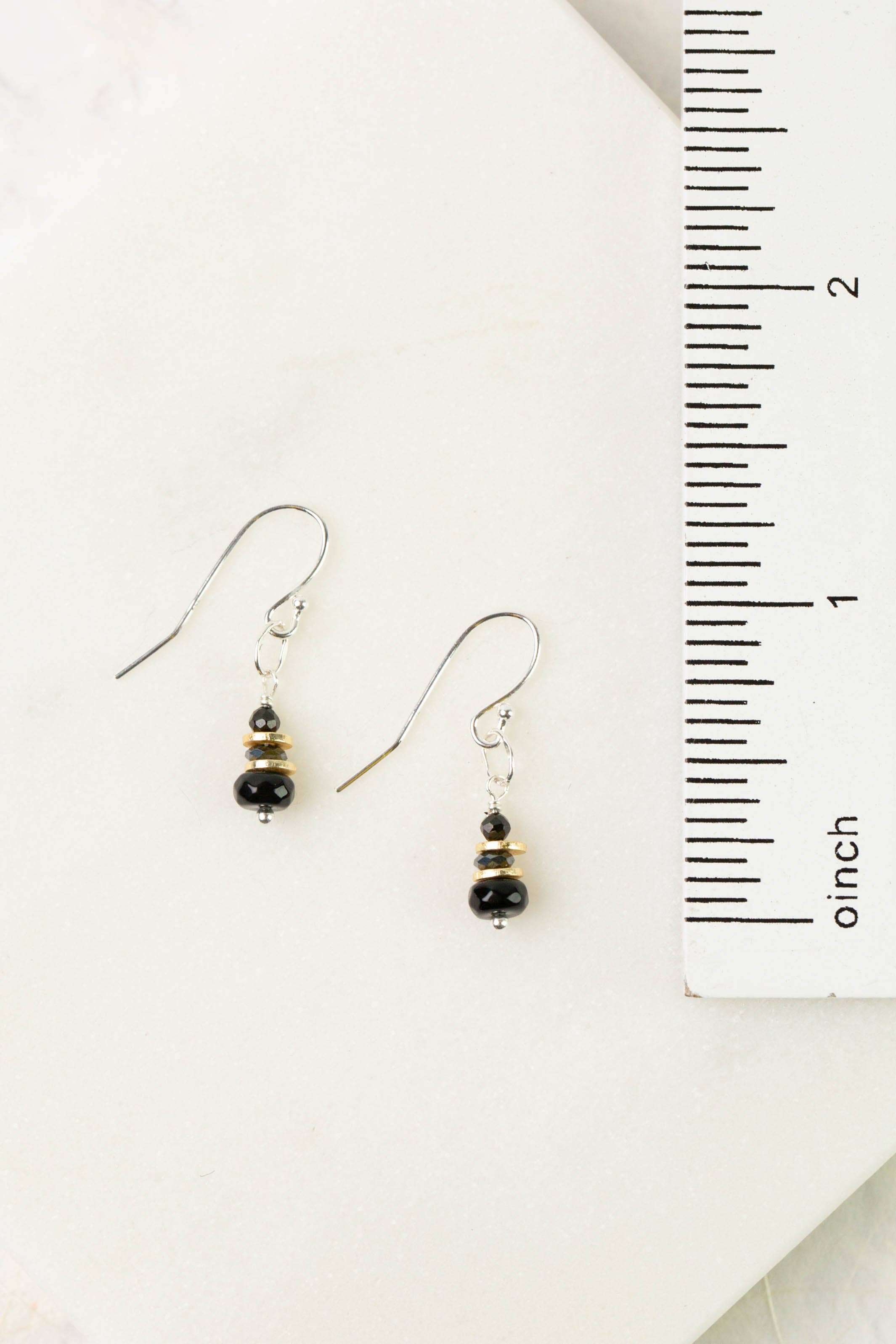 Nightfall Stacked Black Hematite Rondelle Simple Earrings
