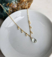 Green Amethyst and Yellow Crystal Gold Fringe Necklace