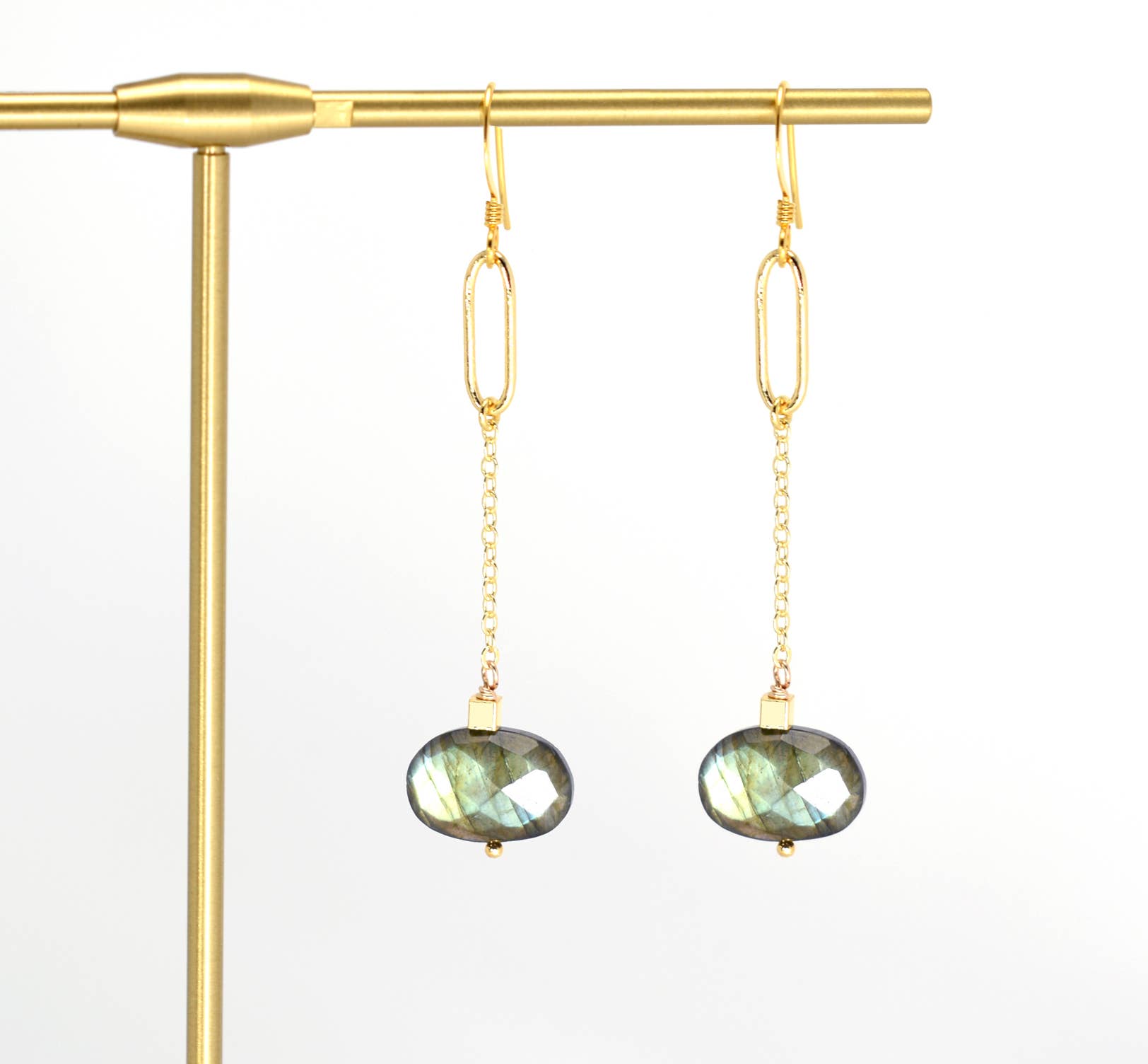 Zoe Labradorite Oval and Gold Chain Dangle Earrings