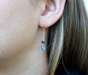Dainty Labradorite and Onyx Gold Chain Earrings