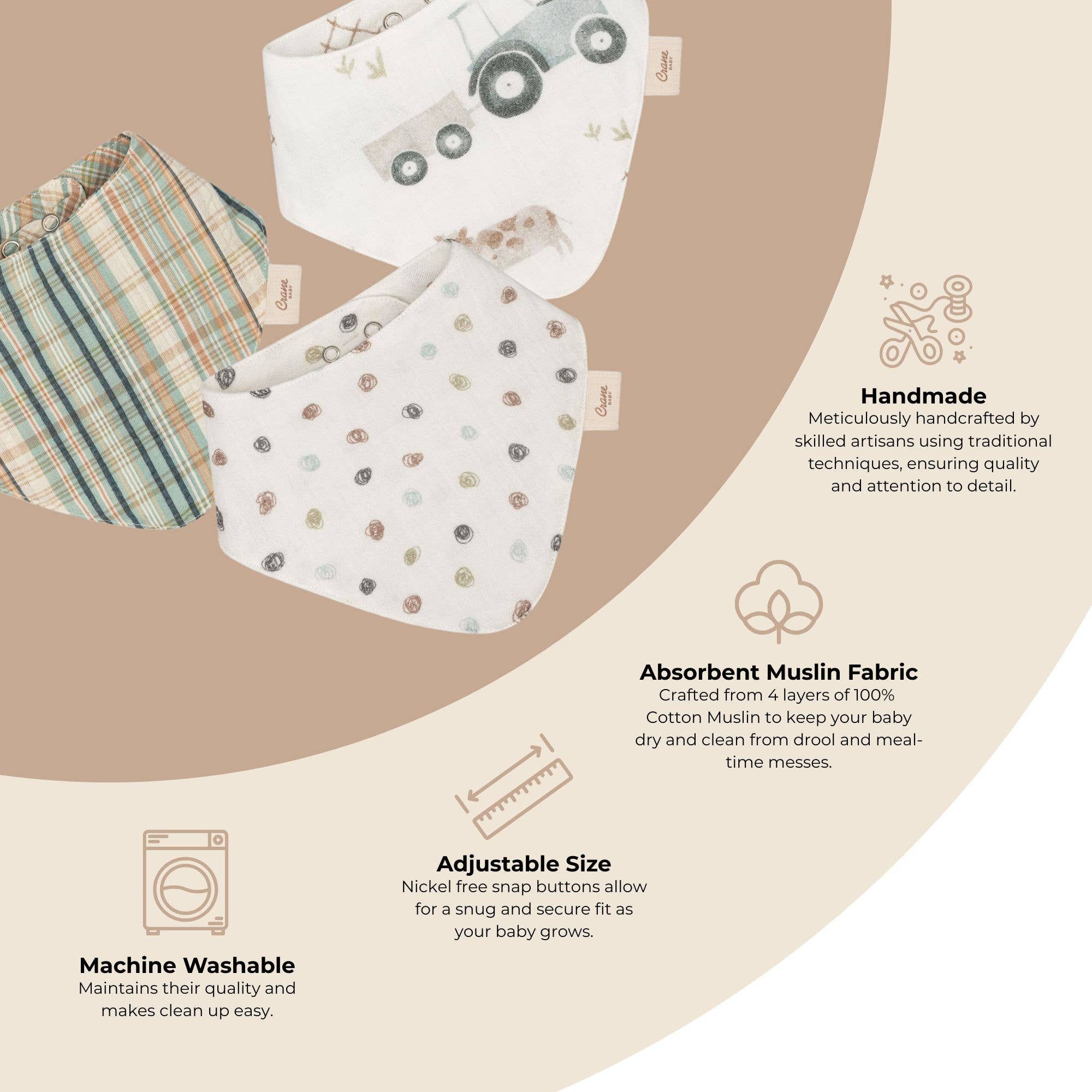 Farmhouse Tractor Muslin Bib Set