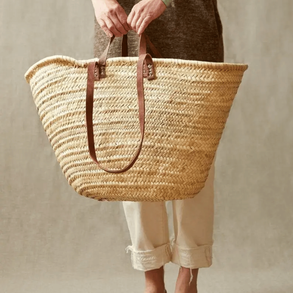 French Market Bag with Brown Leather Straps
