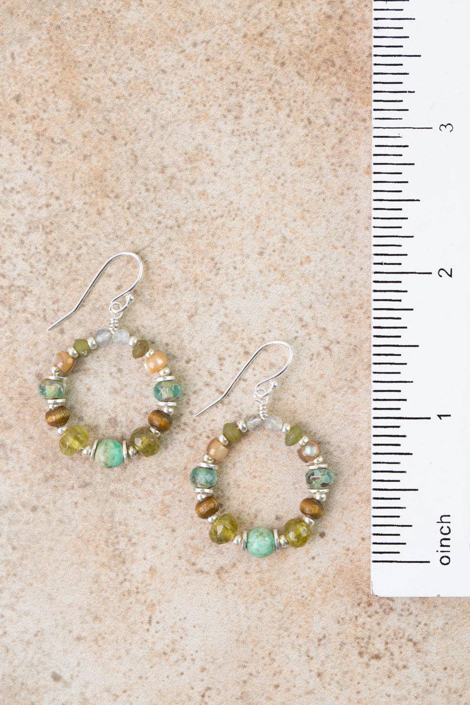 Earthy Girl Gossular Garnet, Turquoise, Wood Hoop Earrings