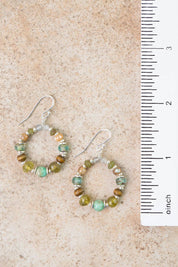 Earthy Girl Gossular Garnet, Turquoise, Wood Hoop Earrings
