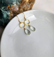 Green Amethyst Gold Circle Earrings