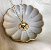 Ocean Orbit Abalone Double Gold Circles Necklace