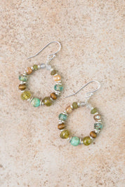 Earthy Girl Gossular Garnet, Turquoise, Wood Hoop Earrings