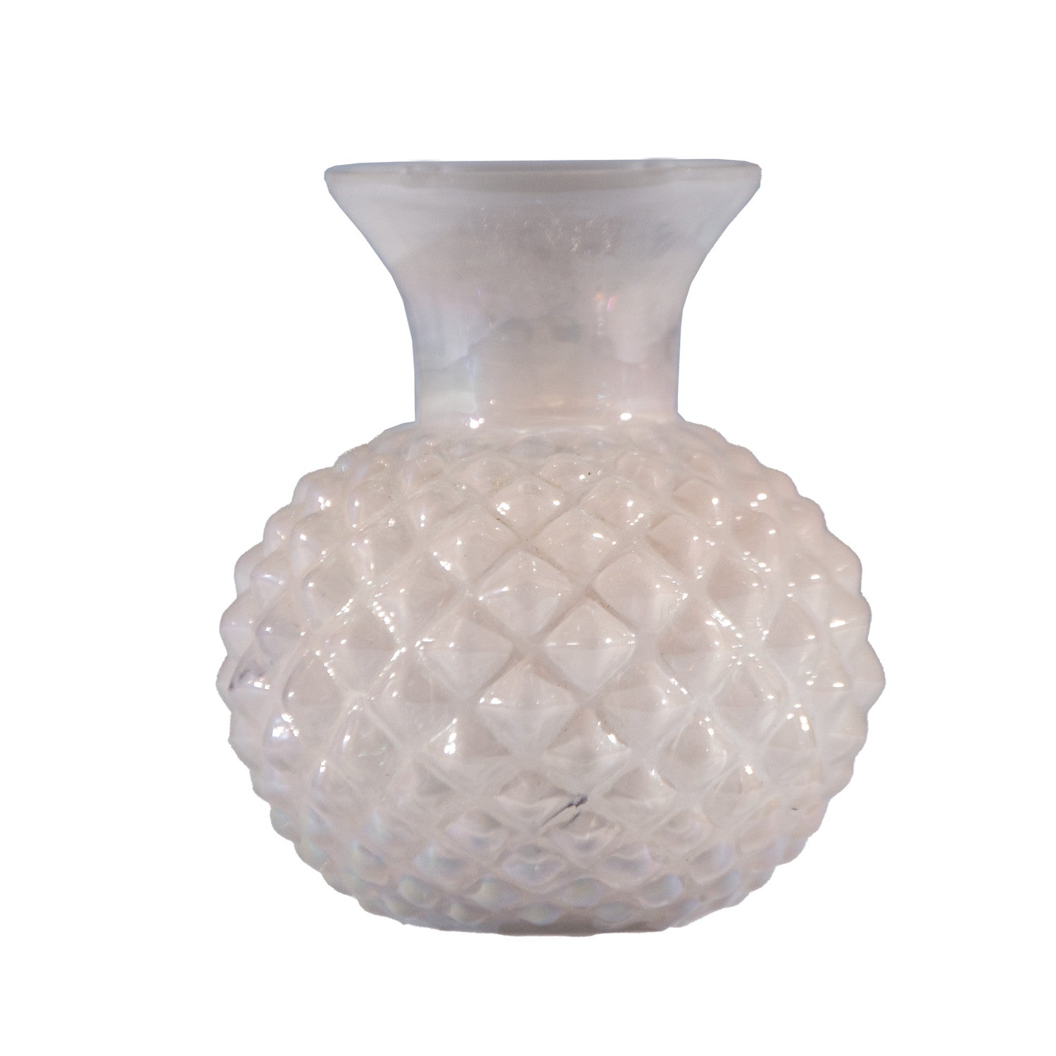 Embossed Glass Hobnail Vase, Iridescent Finish, Blush Color