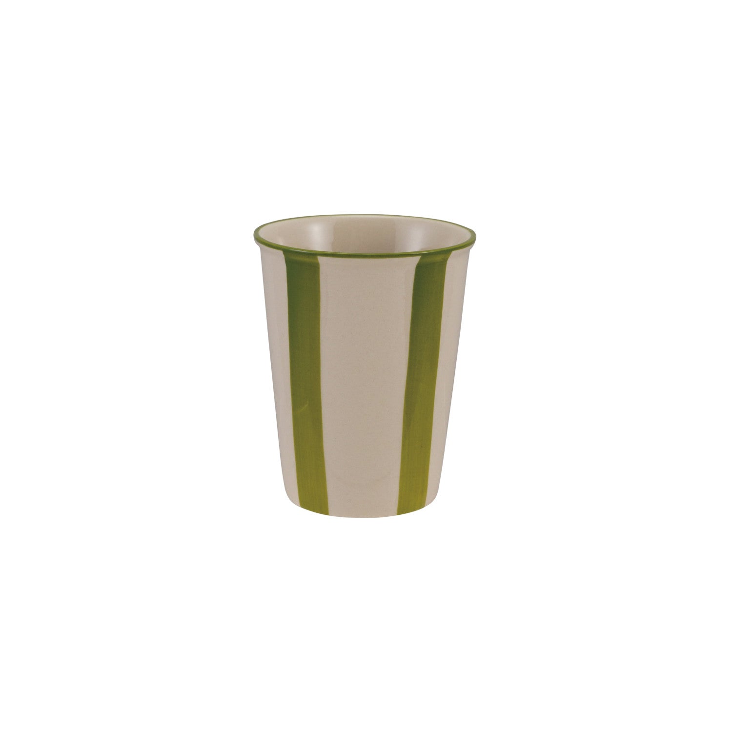10 oz. Hand-Painted Stoneware Striped Cup, Green & White